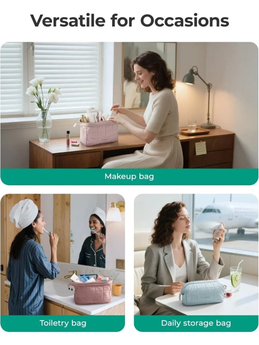 Padded Pink Makeup Bag | Travel Toiletry Organizer, Wide-Open Zipper Pouch
